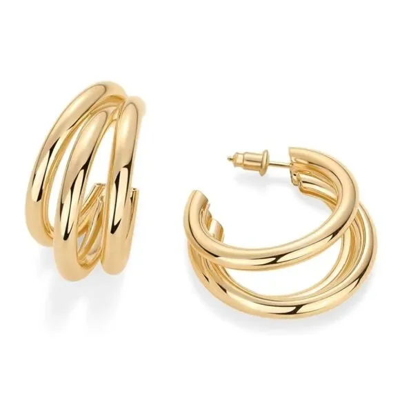 Silver plated triple hoop earrings - Picture 3 of 7